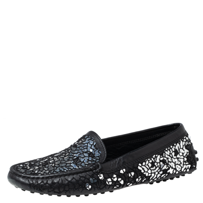 Pre-owned Tod's Black/silver Sequins Mosaic Leather Driver Loafers Size 36