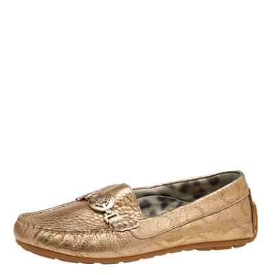Pre-owned Roberto Cavalli Metallic Gold Iridescent Effect Leather Embellished Slip On Loafers Size 39