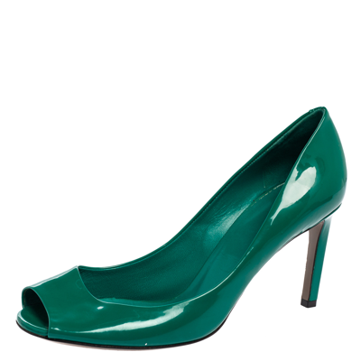 Pre-owned Gucci Green Patent Leather Peep Toe Pumps Size 38