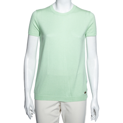 Pre-owned Roberto Cavalli Green Silk & Cashmere Paneled T-shirt M