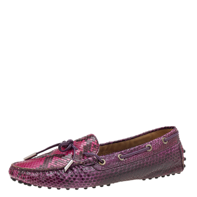 Pre-owned Tod's Multicolor Python Bow Slip On Loafers Size 39
