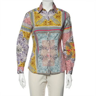 Pre-owned Etro Multicolor Floral Printed Cotton Button Front Shirt M