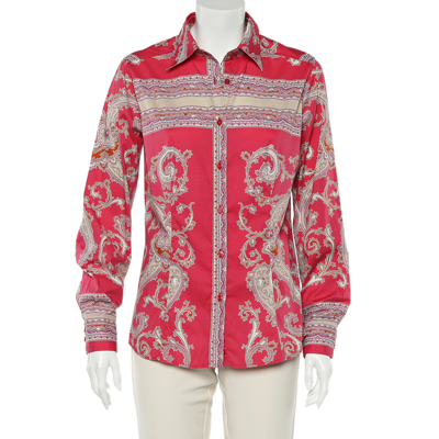 Pre-owned Etro Pink Paisley Printed Cotton Button Front Shirt L
