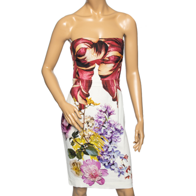 Pre-owned Roberto Cavalli Multicolor Floral Printed Crepe Strapless Mini Dress M