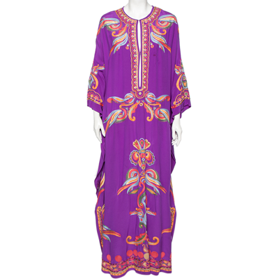 Pre-owned Emilio Pucci Purple Silk Embroidered Embellished Kaftan Dress S