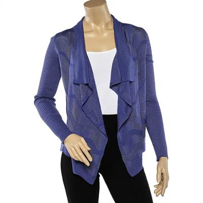 Pre-owned M Missoni Blue Patterned Knit Shawl Collar Shrug M