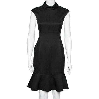 Pre-owned Ch Carolina Herrera Black Textured Knit Flared Hem Dress S