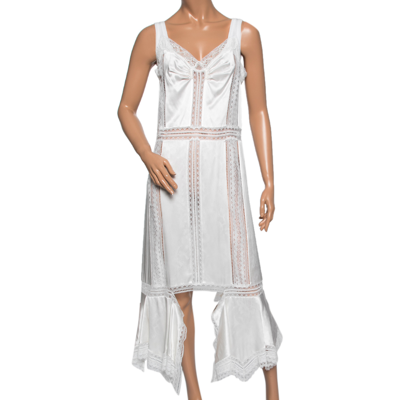 Pre-owned Burberry White Satin Silk & Chantilly Lace Sleeveless Slip Dress S