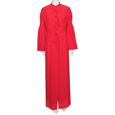 Pre-owned Burberry Red Silk Button Down Maxi Dress M