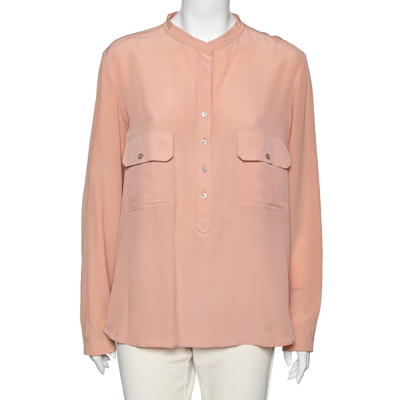 Pre-owned Stella Mccartney Peach Silk Pocket Detail Blouse L In Pink