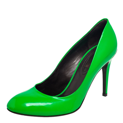Pre-owned Roberto Cavalli Neon Green Patent Leather Pumps Size 38