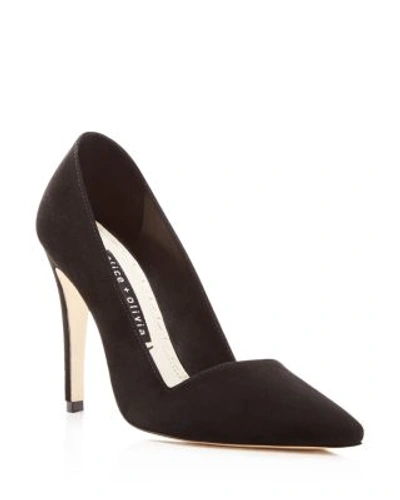 Shop Alice And Olivia Dina Suede Pointed Toe Pumps In Black