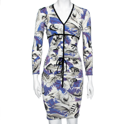 Pre-owned Roberto Cavalli Multicolor Floral Printed Jersey Ruched Midi Dress S