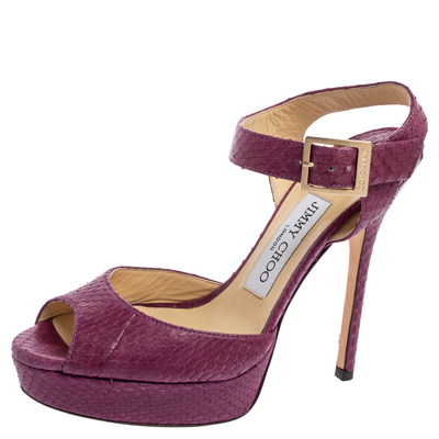 Pre-owned Jimmy Choo Purple Python Leather Peep-toe Platform Ankle-strap Sandals Size 36