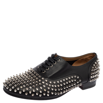 Pre-owned Christian Louboutin Black Leather Freddy Spikes Oxford Size 43.5