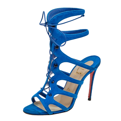Pre-owned Christian Louboutin Blue Suede Amazoulo Gladiator Sandals ...