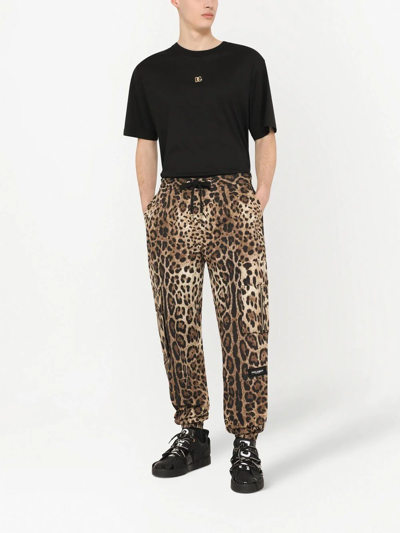 Dolce & Gabbana Cargo-style Jogging Pants With Leopard Print In Braun