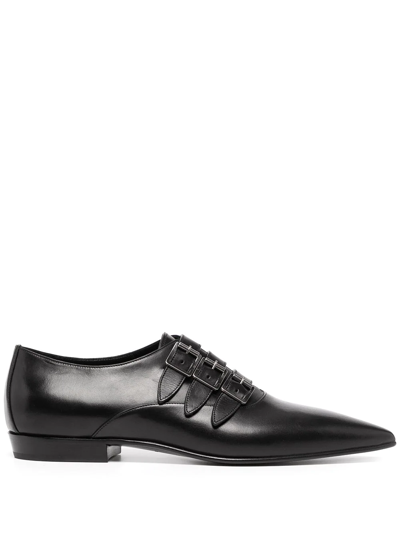 Shop Saint Laurent Triple-buckle Pointed Leather Shoes In Black
