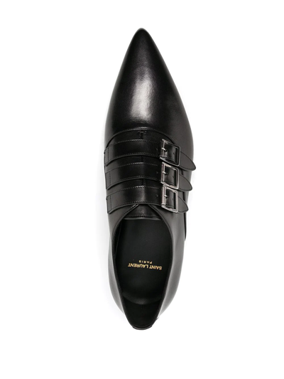 Shop Saint Laurent Triple-buckle Pointed Leather Shoes In Black