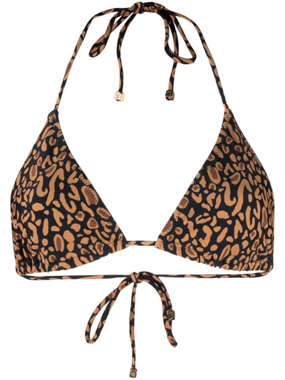 Shop Nanushka Animal-print Triangle-cup Bikini Top In Brown