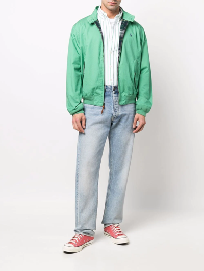 Shop Polo Ralph Lauren Logo-embroidered Cotton Bomber Jacket In Green