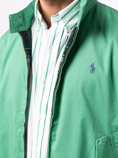 Shop Polo Ralph Lauren Logo-embroidered Cotton Bomber Jacket In Green