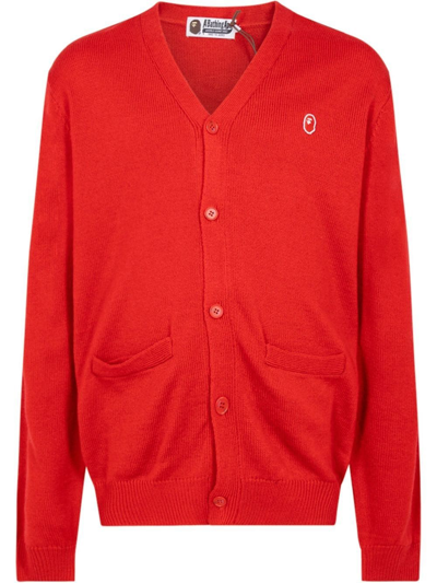 Shop A Bathing Ape X Kid Cudi Logo-patch Cardigan In Red