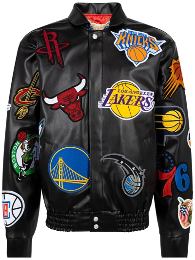 Jeff Hamilton X Nba Collage Vegan Leather Jacket In Schwarz