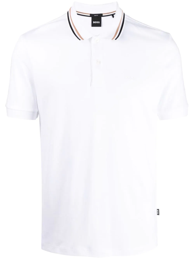 Hugo Boss Slim-fit Polo Shirt In Cotton With Striped Collar In Weiss