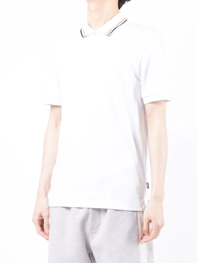 Hugo Boss Slim-fit Polo Shirt In Cotton With Striped Collar In Weiss