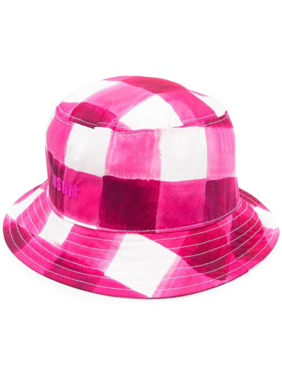 Shop Msgm Gingham-check Bucket Hat In Rosa