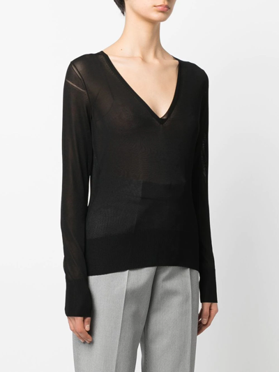 Shop Sapio V-neck Sheer Jumper In Schwarz