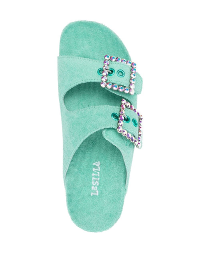 Shop Le Silla Buckle-detail Open-toe Slides In Blau