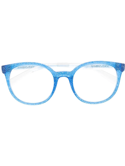 Shop Dolce & Gabbana Glittered Round-frame Glasses In Blau