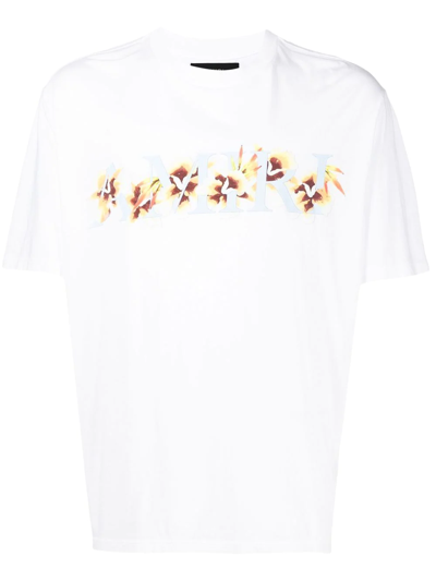 Shop Amiri Hibiscus Logo-print T-shirt In Weiss