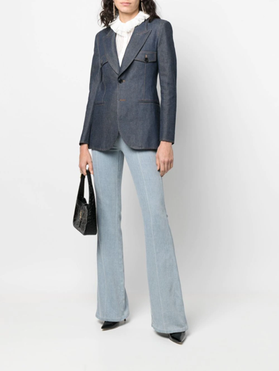 Saint Laurent Blue Marine Single-breasted Jacket In Denim In Blau