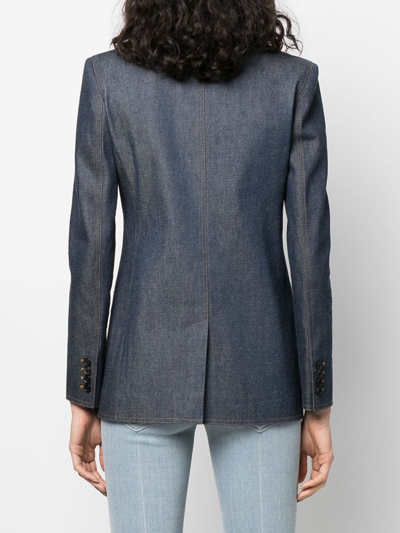 Saint Laurent Blue Marine Single-breasted Jacket In Denim In Blau