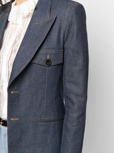 Saint Laurent Blue Marine Single-breasted Jacket In Denim In Blau
