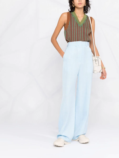 Shop Casablanca High-waisted Wide-leg Tailored Trousers In Blue