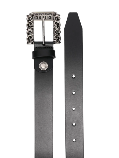 Shop Versace Jeans Couture Couture 1 Baroque Buckle Leather Belt In Schwarz