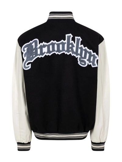Jeff Hamilton Brooklyn Nets Block Letter Wool Blend Varsity Jacket In Grey