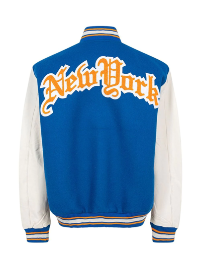 Jeff Hamilton Knicks-print Detail Bomber Jacket In Weiss