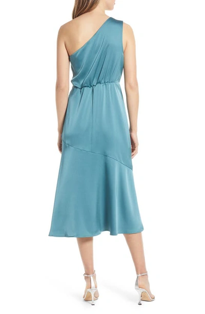 Shop Sam Edelman One-shoulder Satin Midi Dress In Industrial Green