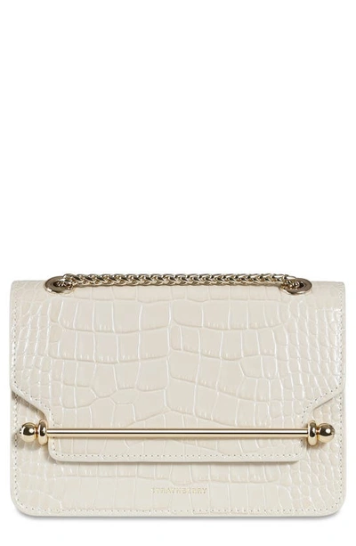 Shop Strathberry Mini East/west Croc Embossed Leather Crossbody Bag In Vanilla
