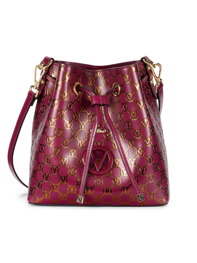 Shop Valentino By Mario Valentino Women's Monogram Leather Convertible Bucket Bag In Magenta