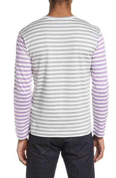 Shop Comme Des Garçons Play Small Heart Stripe Colorblock Long Sleeve T-shirt In Grey/ Purple