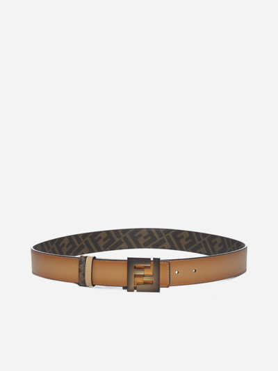 Shop Fendi Ff Logo Fabric And Leather Reversible Belt