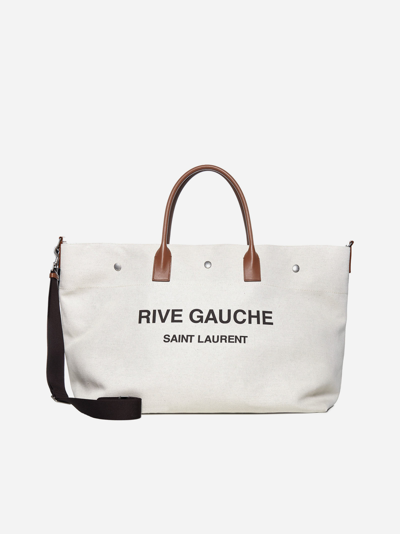 Shop Saint Laurent Rive Gauche Maxi Canvas Tote Bag