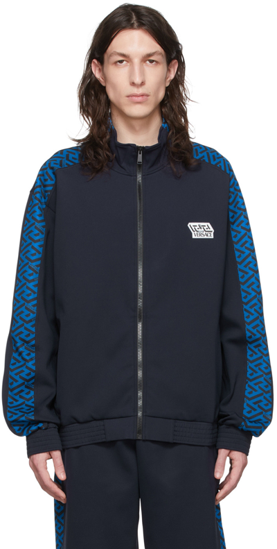 Shop Versace Navy Greca Sweater In 5u460 Navy