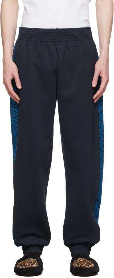 Shop Versace Navy Greca Lounge Pants In 5u460 Navy